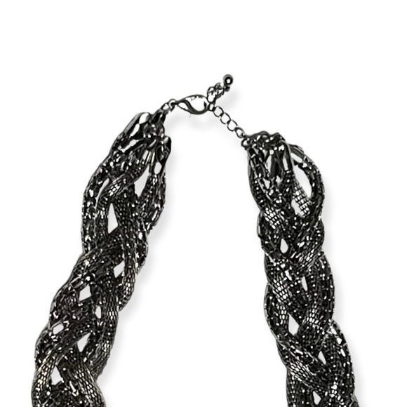 Multi Strand Shiny Braided Chunky Tube Silvertone Metal Chain Necklace - Picture 6 of 12